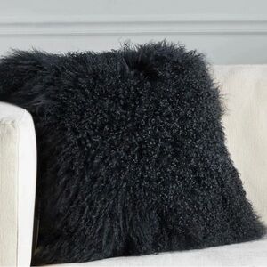 West Elm Black Faux Fur Pillow